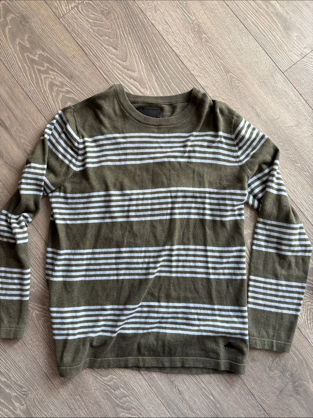 Burton Men's Olive Green Crewneck Sweater with Blue Stripes